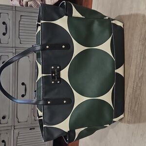 Kate Spade Dark Green & Cream Circle Diaper Tote with changing mat